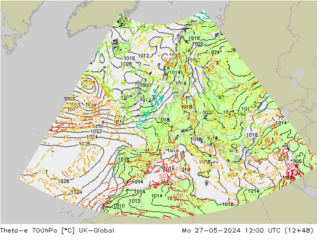 Theta-e 700hPa UK-Global lun 27.05.2024 12 UTC