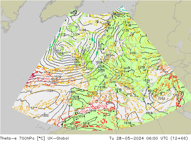 Theta-e 700hPa UK-Global Tu 28.05.2024 06 UTC