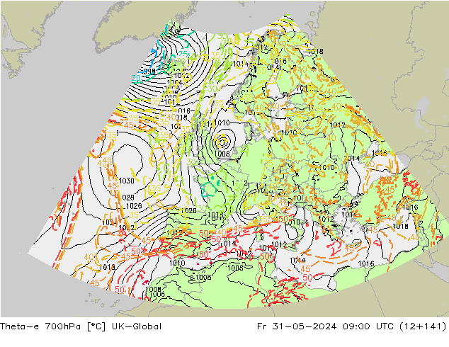 Theta-e 700hPa UK-Global  31.05.2024 09 UTC