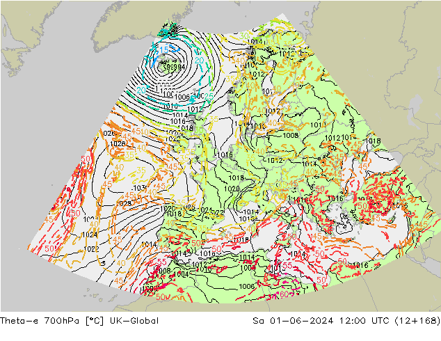 Theta-e 700гПа UK-Global сб 01.06.2024 12 UTC