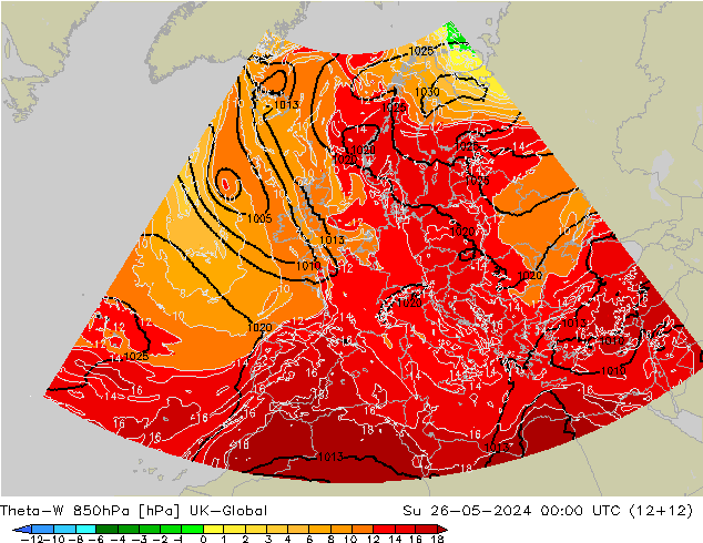 Theta-W 850hPa UK-Global Su 26.05.2024 00 UTC