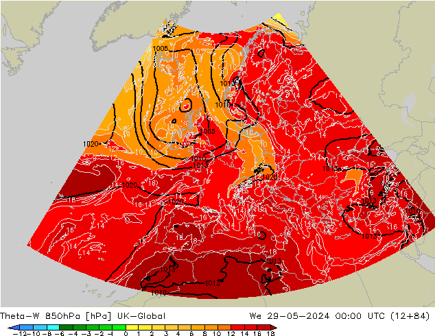Theta-W 850hPa UK-Global wo 29.05.2024 00 UTC