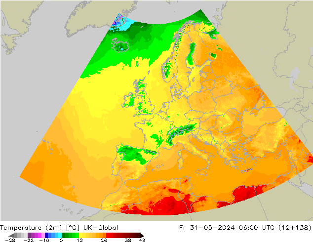 Temperatura (2m) UK-Global Sex 31.05.2024 06 UTC