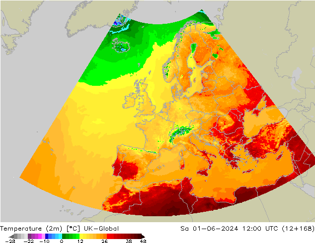 Temperatuurkaart (2m) UK-Global za 01.06.2024 12 UTC