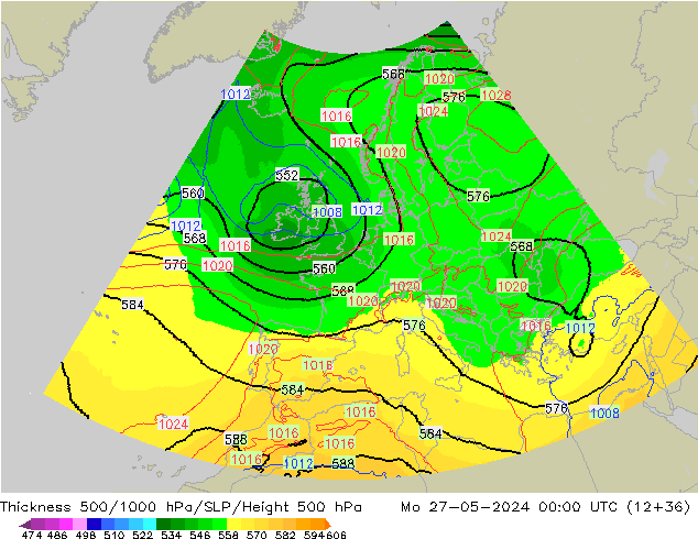 Schichtdicke 500-1000 hPa UK-Global Mo 27.05.2024 00 UTC