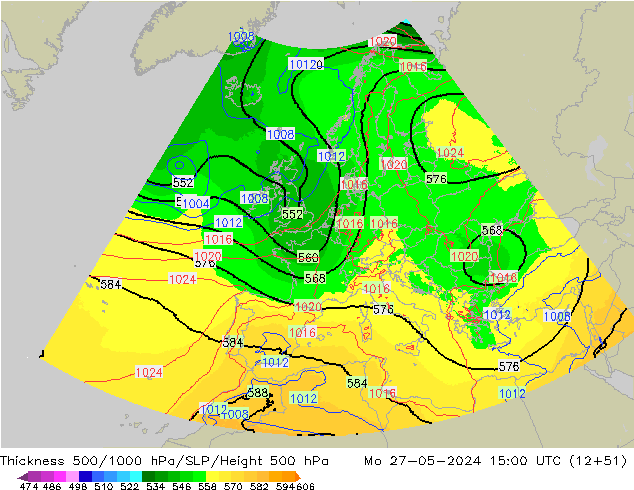 Thck 500-1000hPa UK-Global Po 27.05.2024 15 UTC