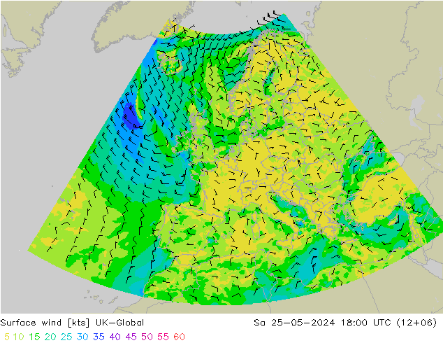 wiatr 10 m UK-Global so. 25.05.2024 18 UTC