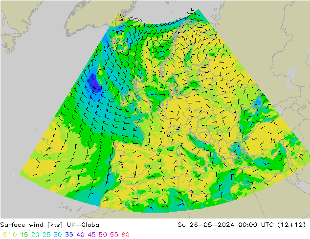 Surface wind UK-Global Su 26.05.2024 00 UTC