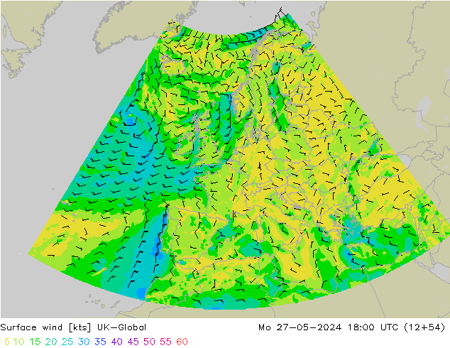 Surface wind UK-Global Mo 27.05.2024 18 UTC