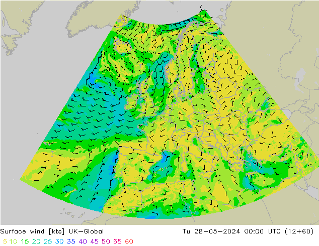 Surface wind UK-Global Út 28.05.2024 00 UTC