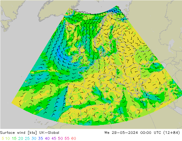 wiatr 10 m UK-Global śro. 29.05.2024 00 UTC