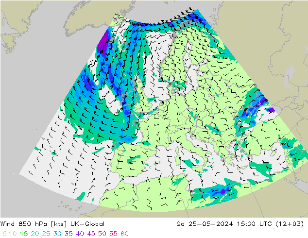 Wind 850 hPa UK-Global za 25.05.2024 15 UTC