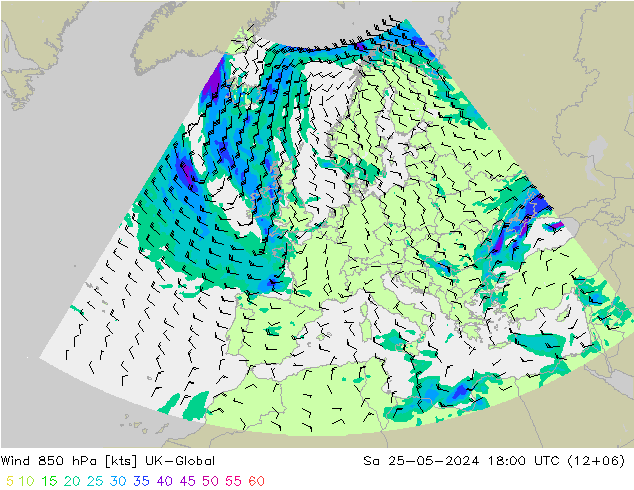 Wind 850 hPa UK-Global Sa 25.05.2024 18 UTC