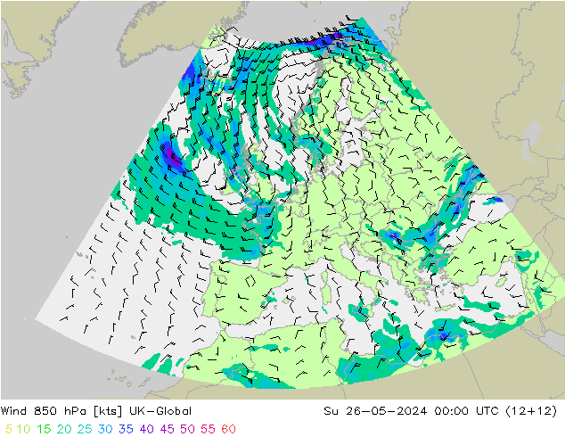 Wind 850 hPa UK-Global Su 26.05.2024 00 UTC