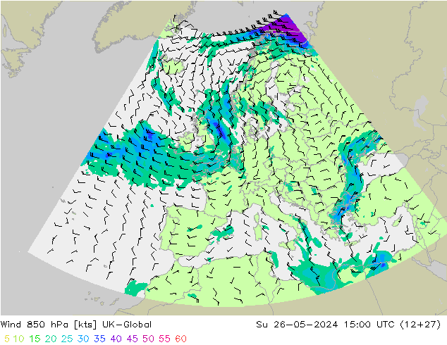 Vento 850 hPa UK-Global Dom 26.05.2024 15 UTC