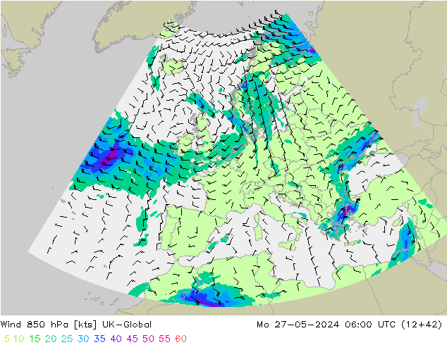 Wind 850 hPa UK-Global Mo 27.05.2024 06 UTC