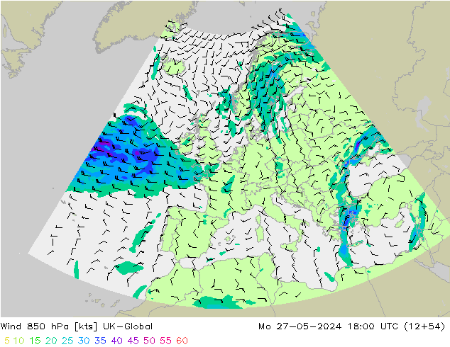 Wind 850 hPa UK-Global Mo 27.05.2024 18 UTC