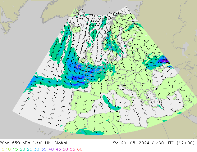 Viento 850 hPa UK-Global mié 29.05.2024 06 UTC