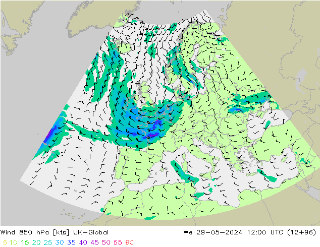 Rüzgar 850 hPa UK-Global Çar 29.05.2024 12 UTC