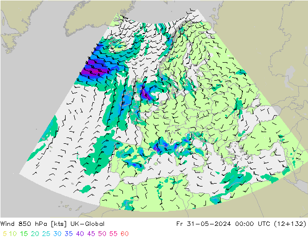 Wind 850 hPa UK-Global Fr 31.05.2024 00 UTC