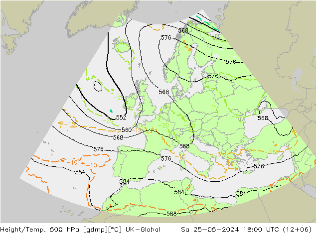 Yükseklik/Sıc. 500 hPa UK-Global Cts 25.05.2024 18 UTC