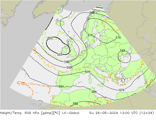 Géop./Temp. 500 hPa UK-Global dim 26.05.2024 12 UTC