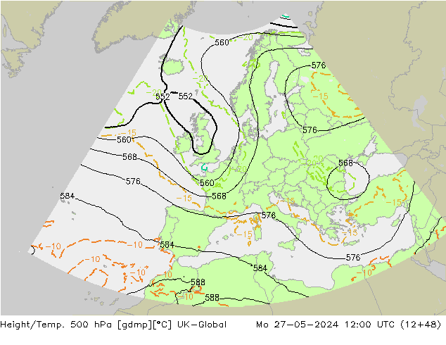 Height/Temp. 500 hPa UK-Global Seg 27.05.2024 12 UTC