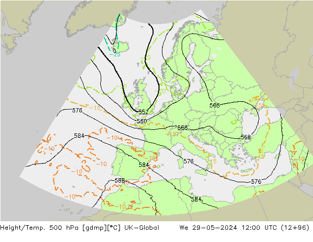 Height/Temp. 500 гПа UK-Global ср 29.05.2024 12 UTC