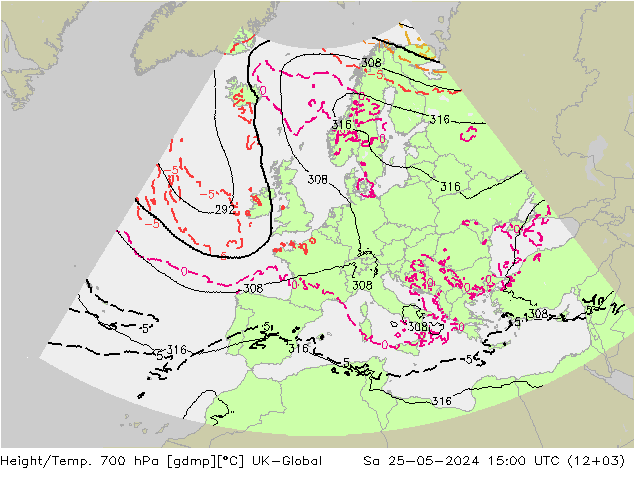 Height/Temp. 700 hPa UK-Global so. 25.05.2024 15 UTC