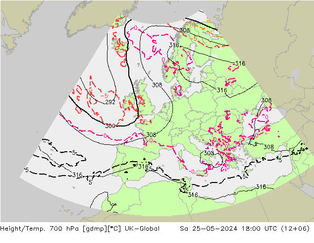 Height/Temp. 700 hPa UK-Global Sáb 25.05.2024 18 UTC