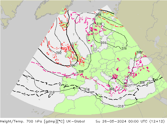 Height/Temp. 700 hPa UK-Global Su 26.05.2024 00 UTC