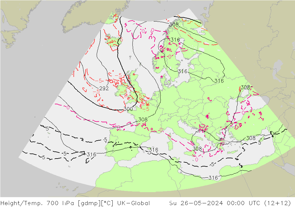 Height/Temp. 700 hPa UK-Global  26.05.2024 00 UTC
