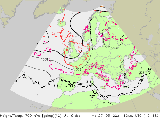 Géop./Temp. 700 hPa UK-Global lun 27.05.2024 12 UTC