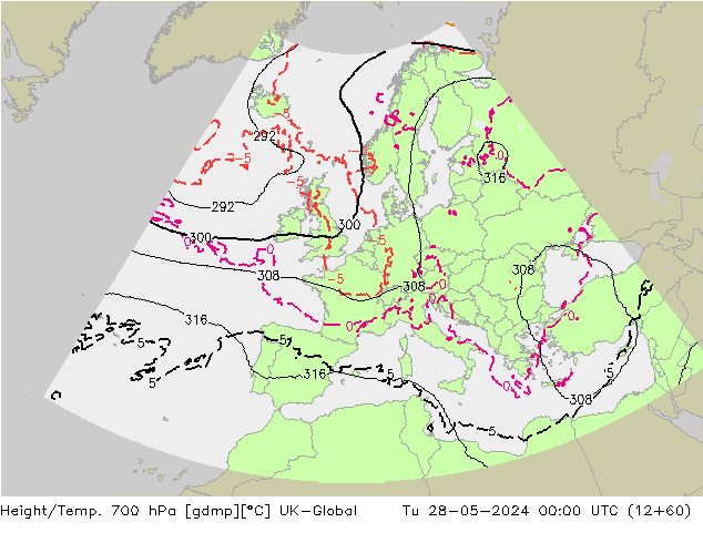 Height/Temp. 700 hPa UK-Global Tu 28.05.2024 00 UTC