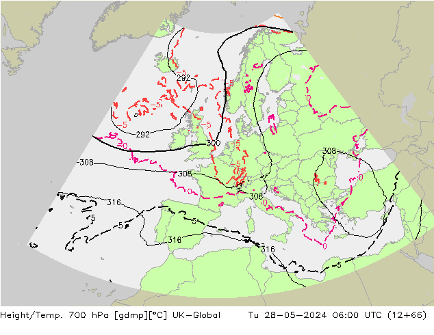 Height/Temp. 700 hPa UK-Global  28.05.2024 06 UTC