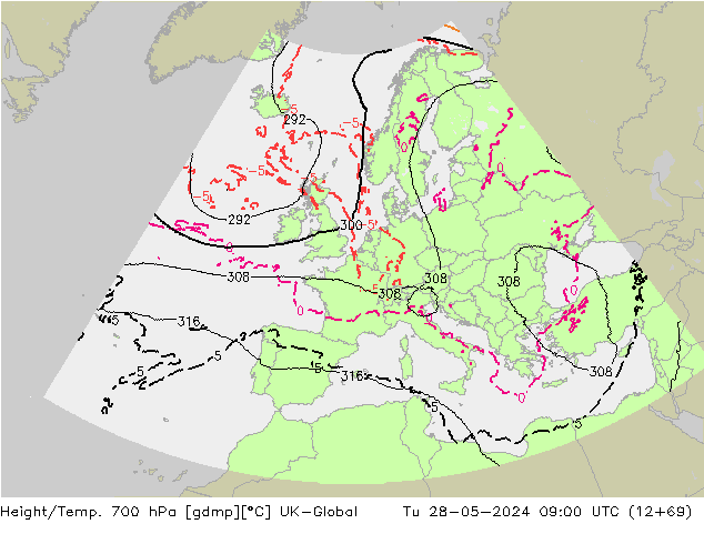Height/Temp. 700 hPa UK-Global Tu 28.05.2024 09 UTC