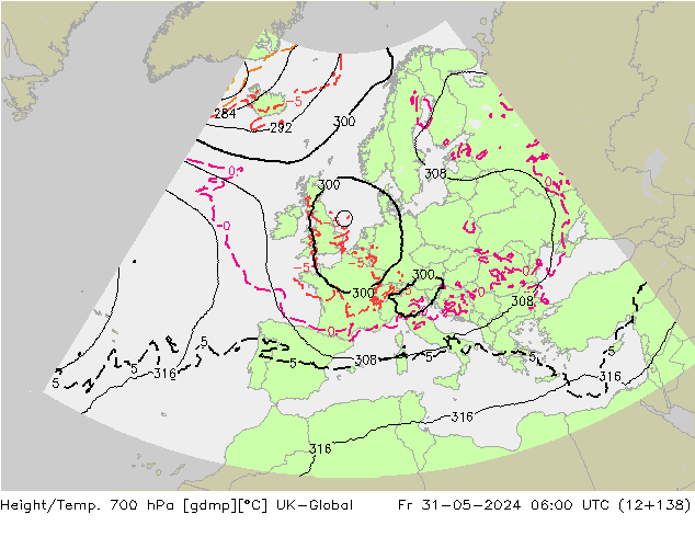 Yükseklik/Sıc. 700 hPa UK-Global Cu 31.05.2024 06 UTC