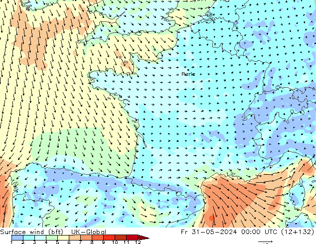 wiatr 10 m (bft) UK-Global pt. 31.05.2024 00 UTC