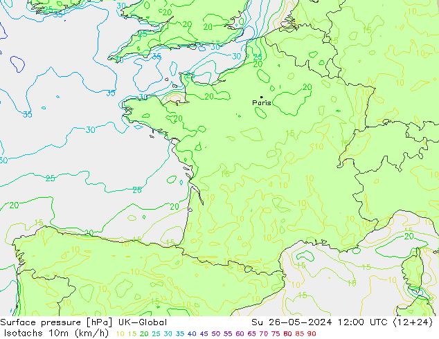 Eşrüzgar Hızları (km/sa) UK-Global Paz 26.05.2024 12 UTC