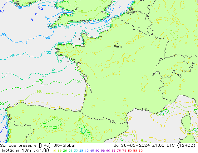 Isotachs (kph) UK-Global Ne 26.05.2024 21 UTC