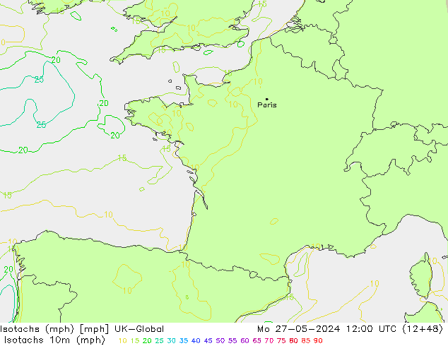 Isotachs (mph) UK-Global пн 27.05.2024 12 UTC