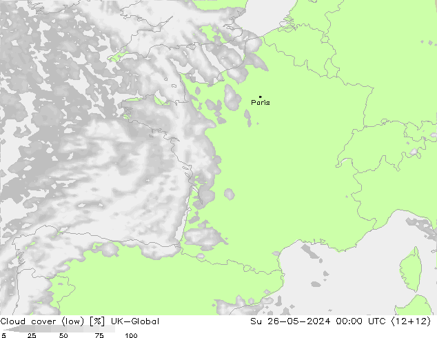 Bewolking (Laag) UK-Global zo 26.05.2024 00 UTC