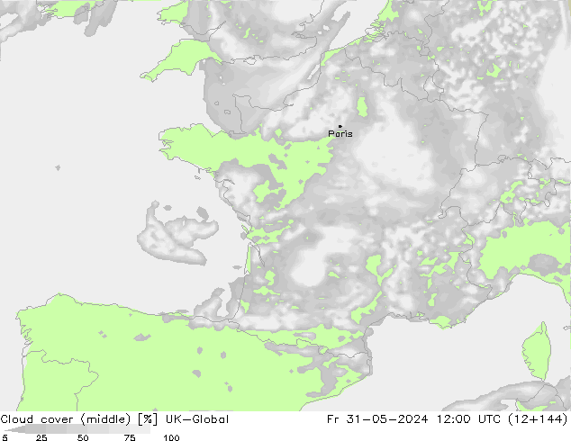 Cloud cover (middle) UK-Global Fr 31.05.2024 12 UTC