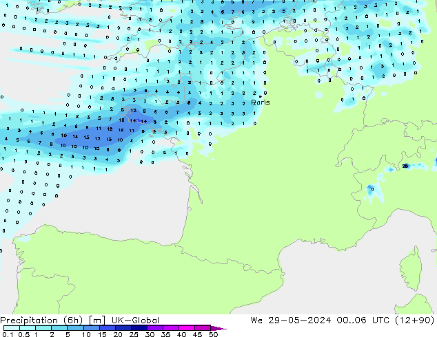 Precipitación (6h) UK-Global mié 29.05.2024 06 UTC