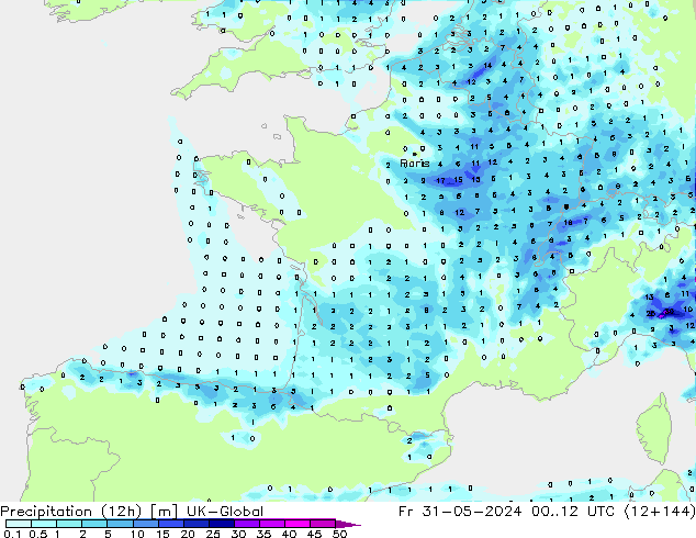 Precipitación (12h) UK-Global vie 31.05.2024 12 UTC