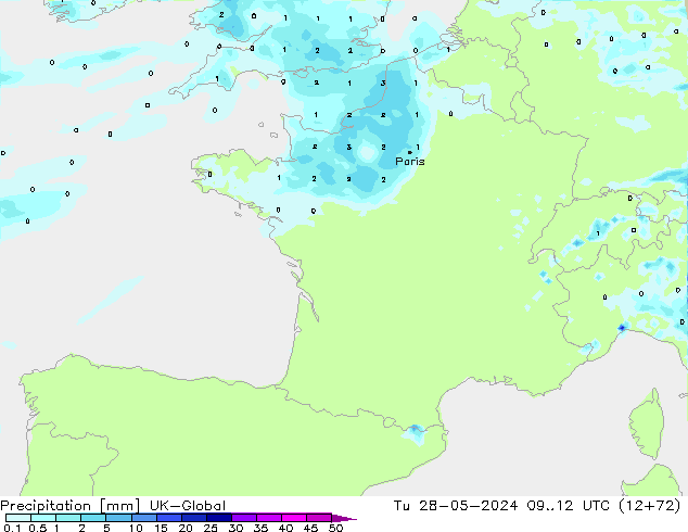 Precipitation UK-Global Tu 28.05.2024 12 UTC