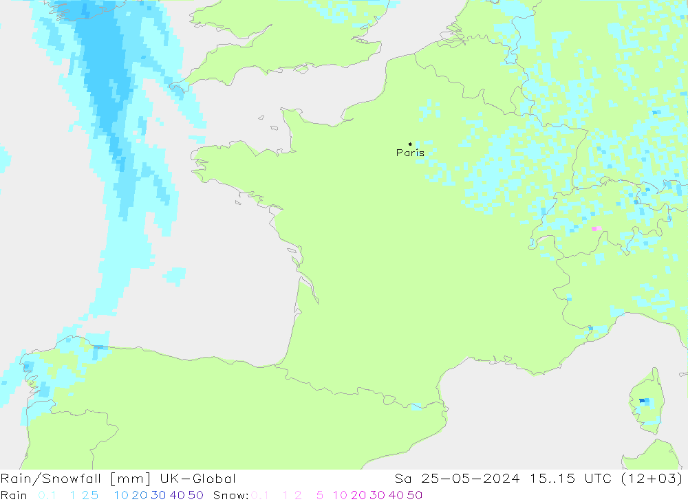 Rain/Snowfall UK-Global So 25.05.2024 15 UTC