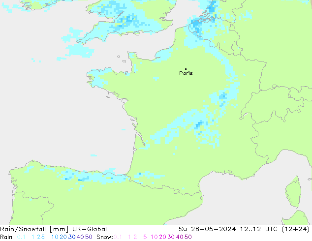 Rain/Snowfall UK-Global Paz 26.05.2024 12 UTC