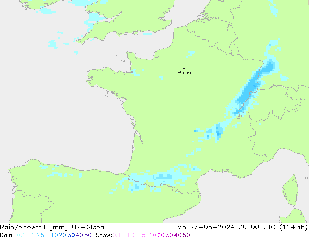 Rain/Snowfall UK-Global Mo 27.05.2024 00 UTC