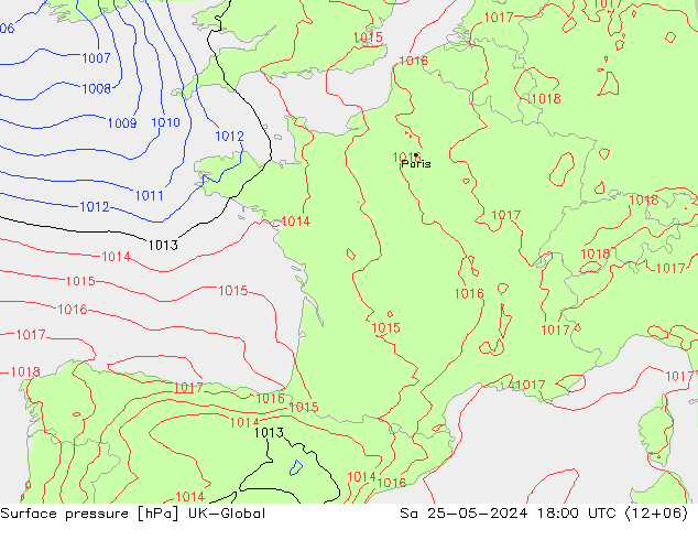 приземное давление UK-Global сб 25.05.2024 18 UTC